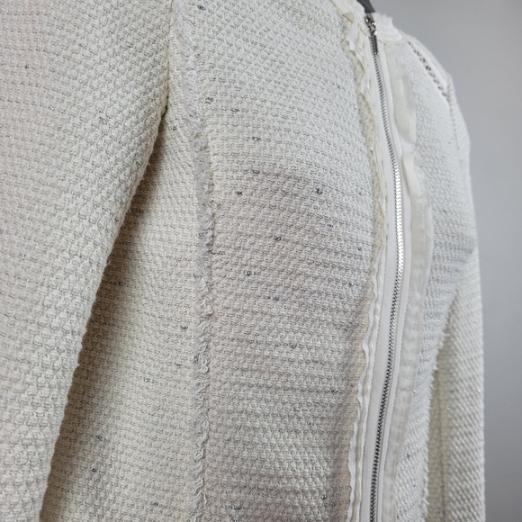 REBECCA TAYLOR Ivory Zip Up Fringe Blazer Jacket Size 2 - Picture 9 of 12